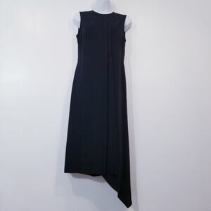 Cedric Charlier Black Pleated Asymmetrical Hem Dress Sleeveless